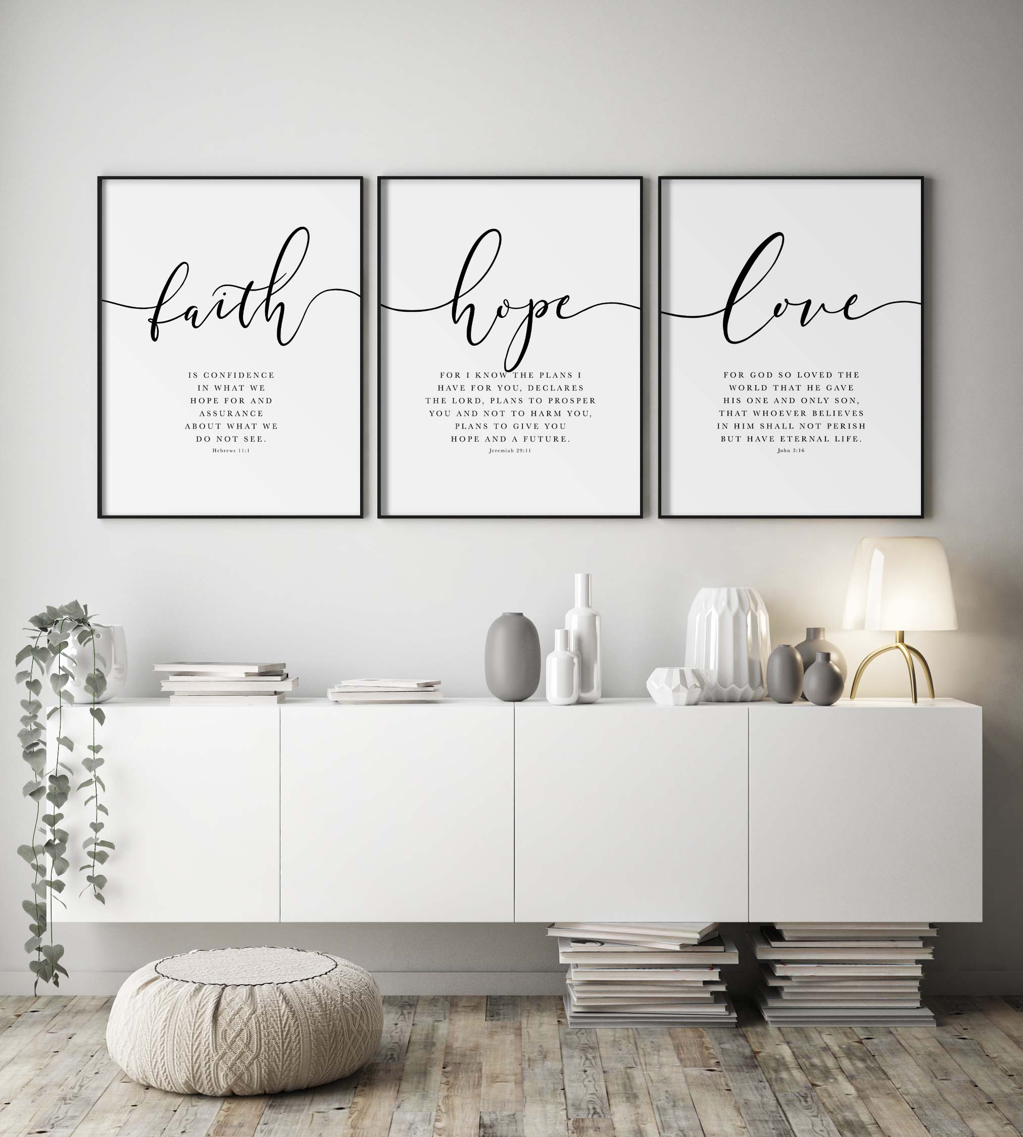 Faith Hope Love Scripture Set, Printable Artwork