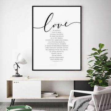 Love Is Patient, Love Is Kind, Love Does Not Envy, 1 Corinthians 13:4-8, Printable Artwork