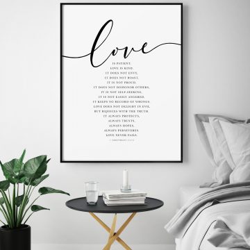 Love Is Patient, Love Is Kind, Love Does Not Envy, 1 Corinthians 13:4-8, Printable Artwork