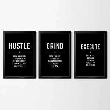 Hustle Grind Execute Definition Set of 3 Printable Artwork