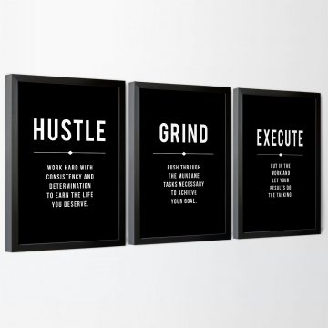 Hustle Grind Execute Definition Set of 3 Printable Artwork