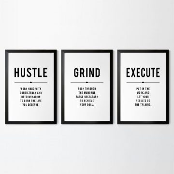 Hustle Grind Execute Definition Set of 3 Printable Artwork