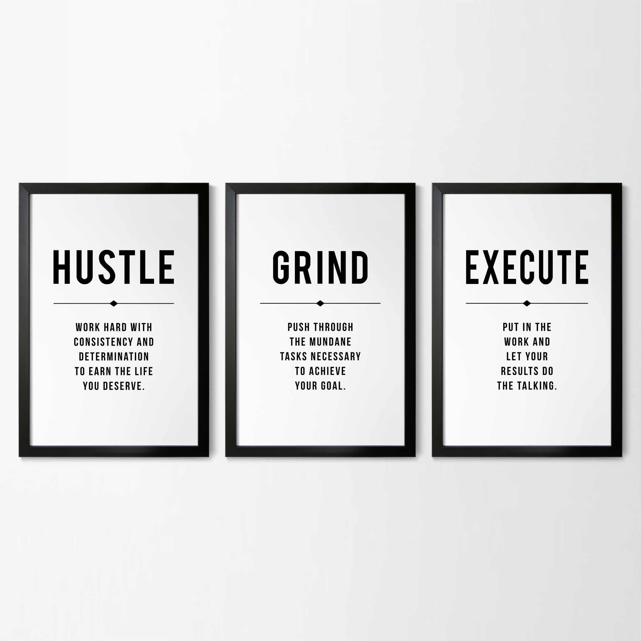 Hustle Grind Execute Definition Set of 3 Printable Artwork