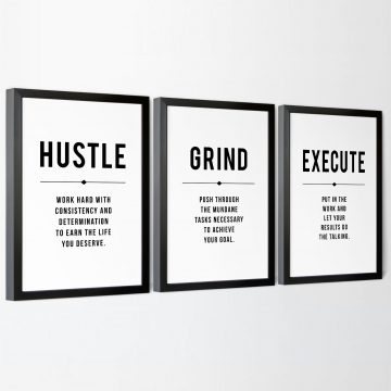 Hustle Grind Execute Definition Set of 3 Printable Artwork