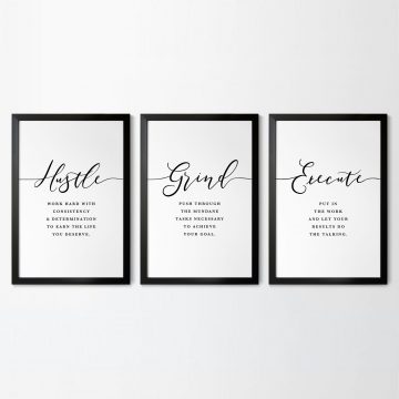 Hustle Grind Execute Definition Set of 3 Printable Artwork