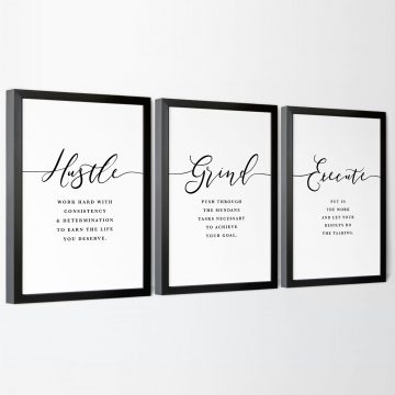 Hustle Grind Execute Definition Set of 3 Printable Artwork