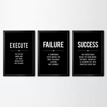Execute Failure Success Definition Set of 3 Printable Artwork
