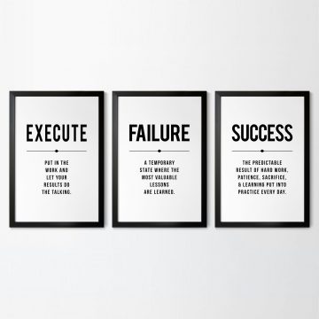 Execute Failure Success Definition Set of 3 Printable Artwork