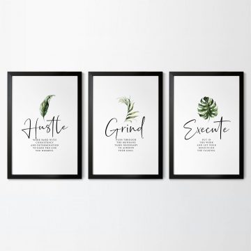 Hustle Grind Execute Definition Set of 3 Printable Artwork