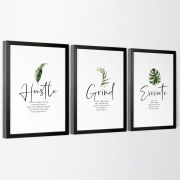 Hustle Grind Execute Definition Set of 3 Printable Artwork