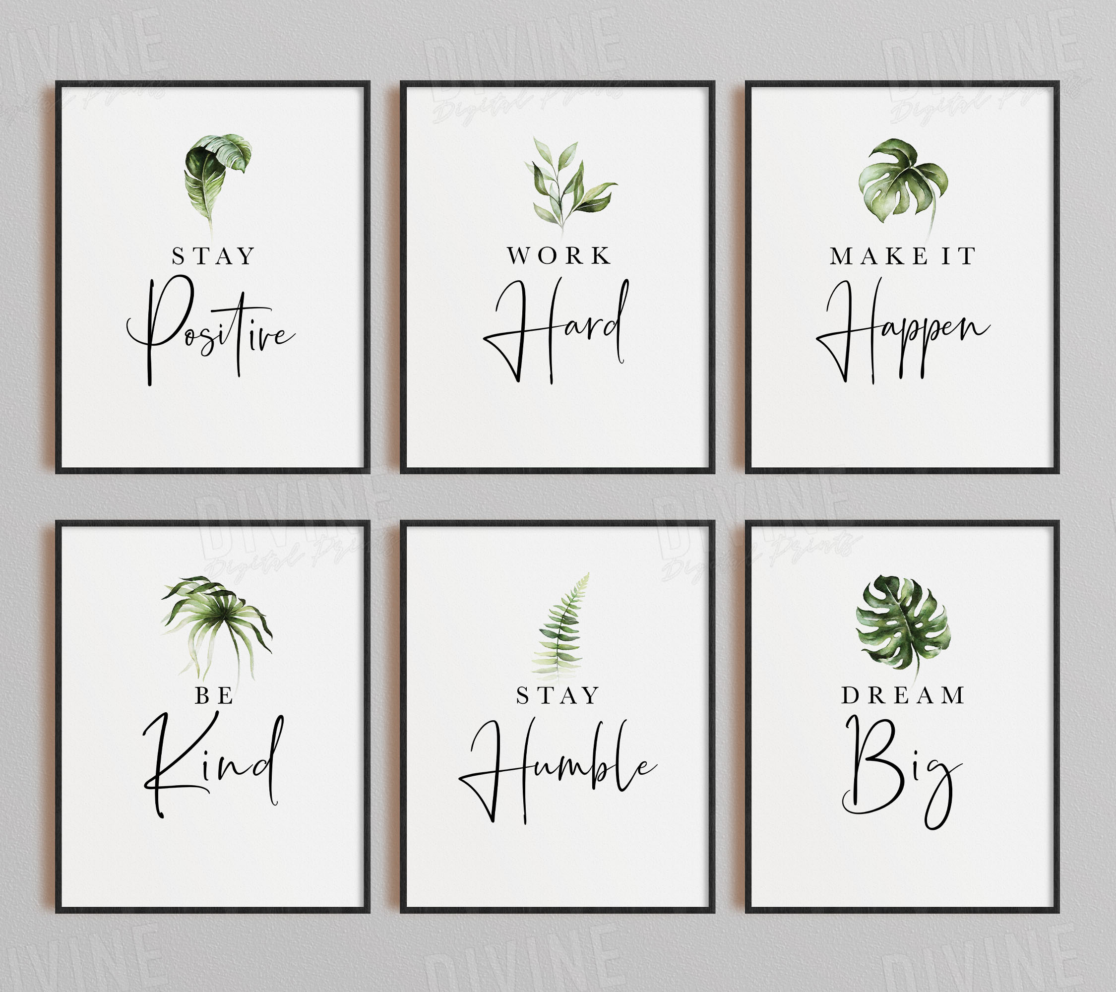 Stay Positive, Work Hard, Make It Happen Set of 6 Printable Artwork
